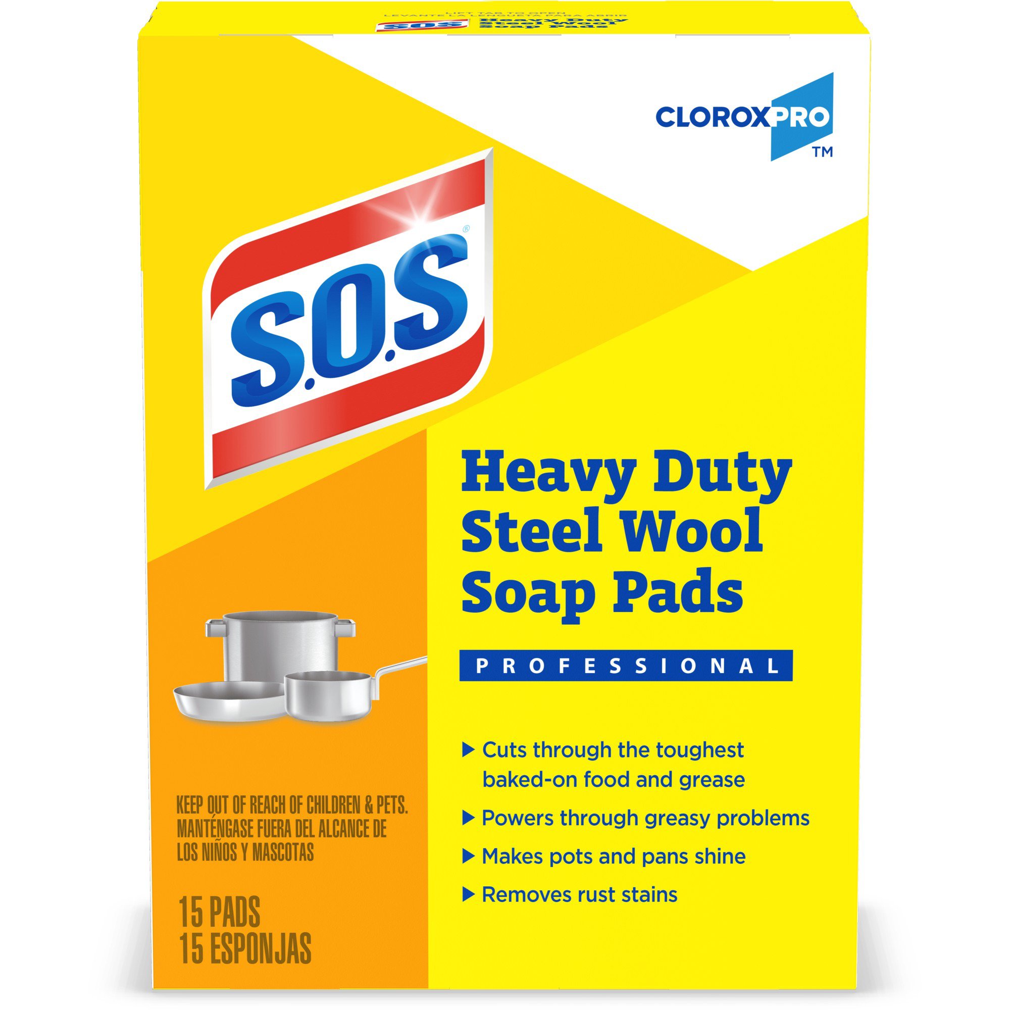 Pad Steel Wool Soap Pad CloroxPro™ S.O.S® Heavy Duty 15 Count Box NonSterile Reusable (15/PK 12PK/CS) by Clorox Sales Company  ID 88320